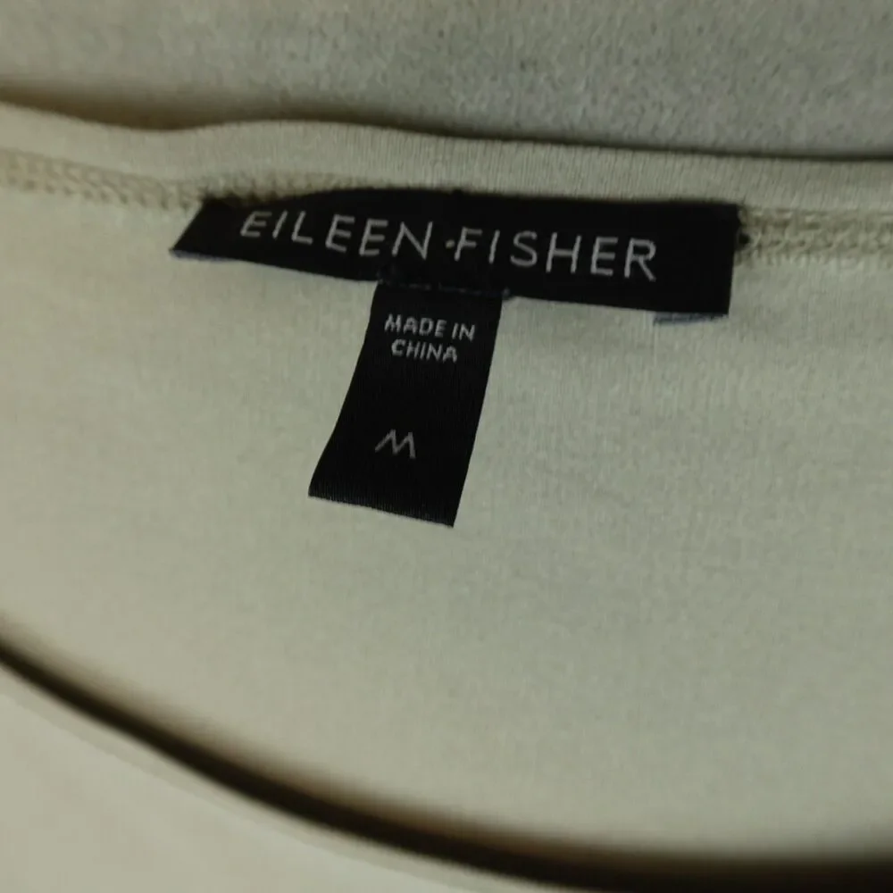 Eileen Fisher Shirt 100% Silk Jersey Short Sleeve Scoop Neck Tee Beige Classic